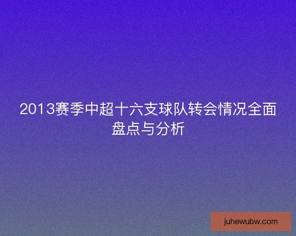 2013赛季中超十六支球队转会情况全面盘点与分析